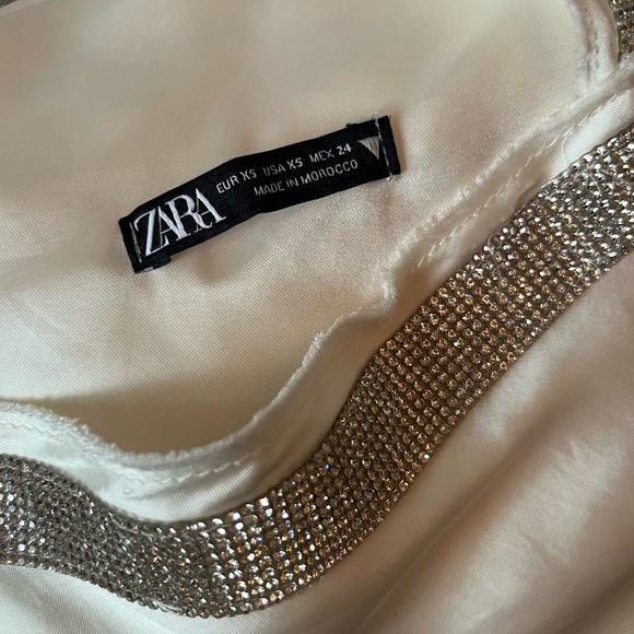 ZARA WOMAN SHORT STRAPPY SATIN DRESS RHINESTONE OYSTER WHITE XS - Picture 4 of 4